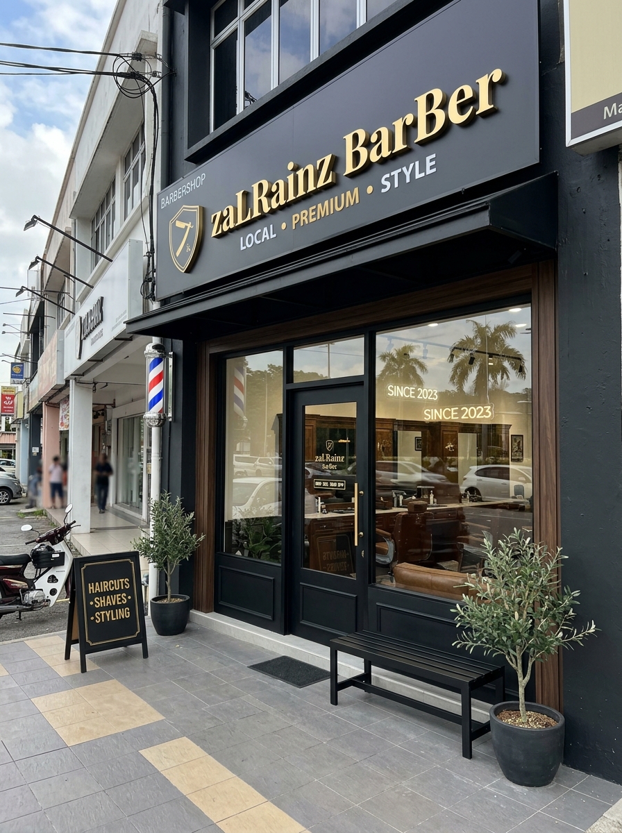 Depan kedai zaLRainz BarBer